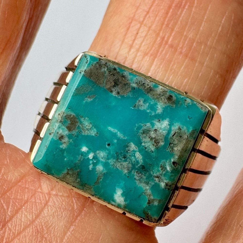 Navajo Turquoise Mens Ring Sz 12 Band Rectangle Signed Jack Sterling 14mm